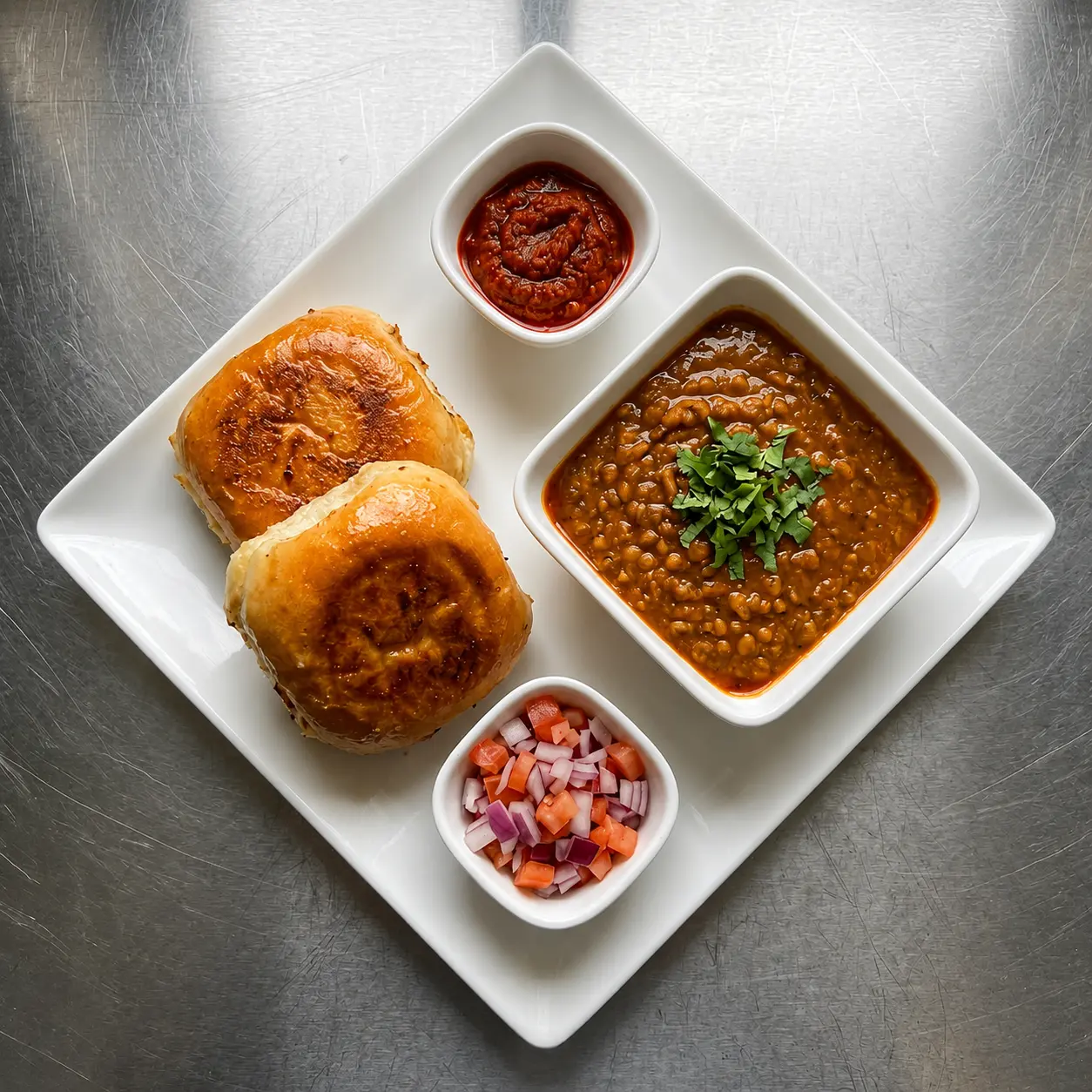 Pav Bhaji - mixed vegetable mash with buttered pav at Chatkhara By Krishna in downtown Edmonton, AB